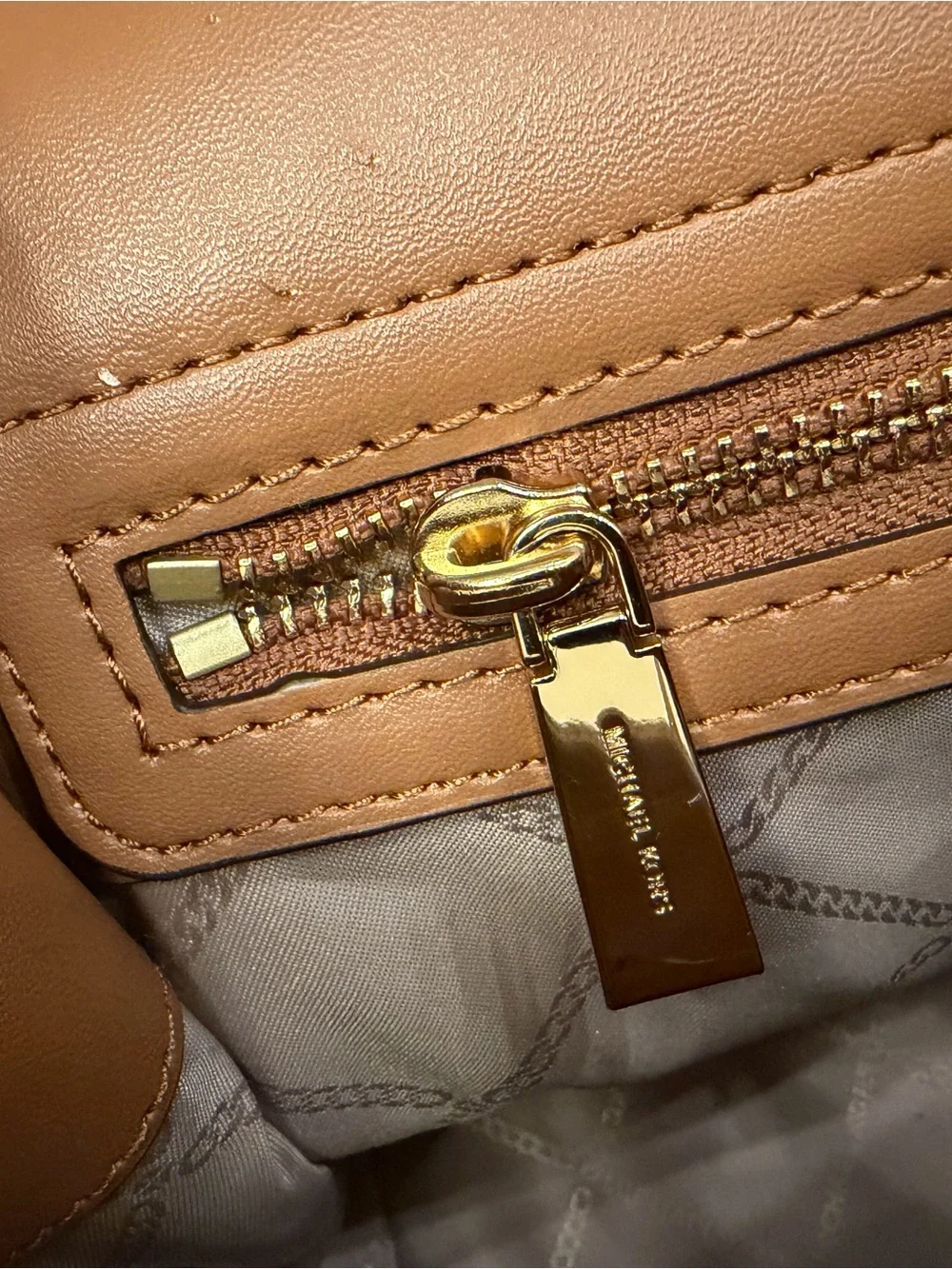 Michael Kors Brown and Cream Signature Satchel with Chain Accent